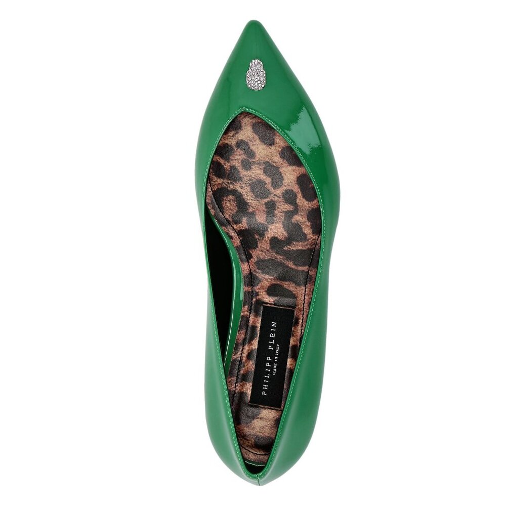 NIB $800 Philipp Plein Skull Charm Ballerina Flat Shoes Green Size 39